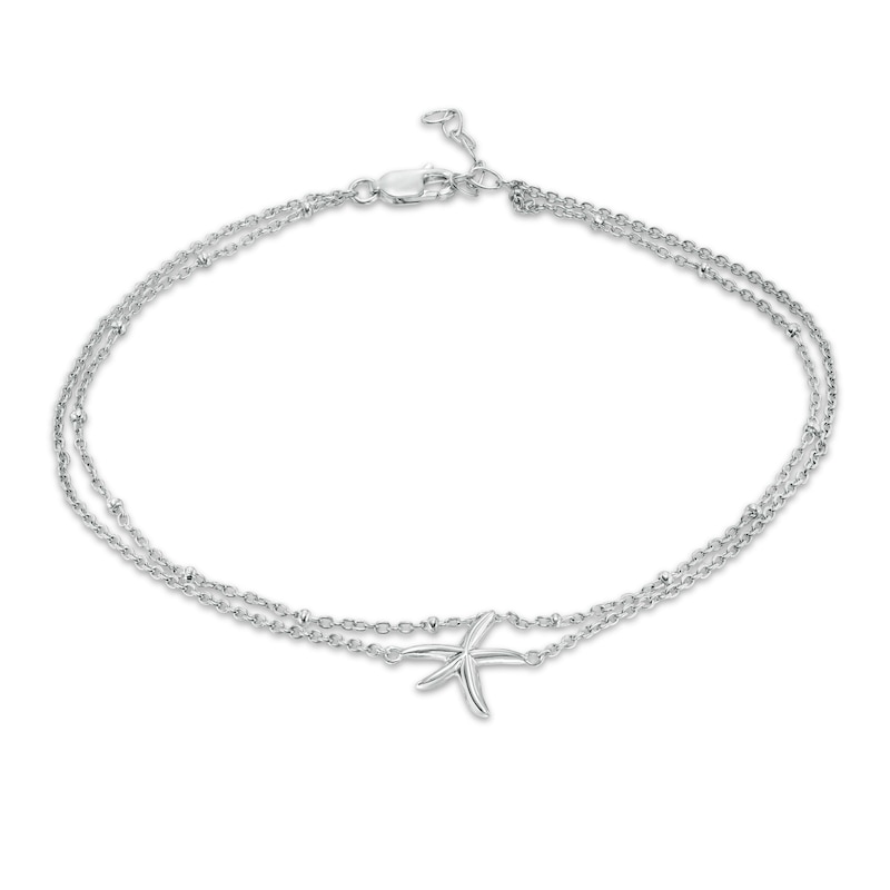 Starfish Double Strand Anklet in Sterling Silver - 10"