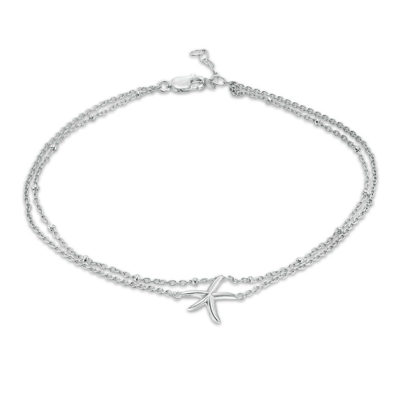 Main Image 1 of Starfish Double Strand Anklet in Sterling Silver - 10"