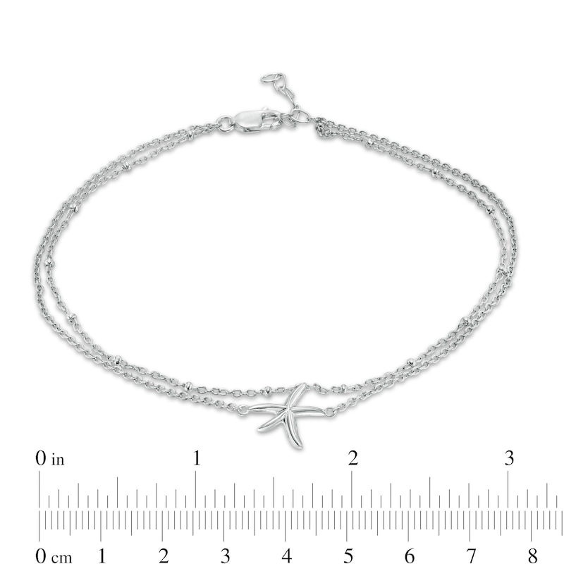 Starfish Double Strand Anklet in Sterling Silver - 10"