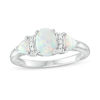Thumbnail Image 1 of Oval and Trillion-Cut Lab-Created Opal with White Sapphire Three Stone Ring in Sterling Silver