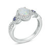 Thumbnail Image 2 of Lab-Created Opal, Blue and White Lab-Created Sapphire Open Frame Ring in Sterling Silver
