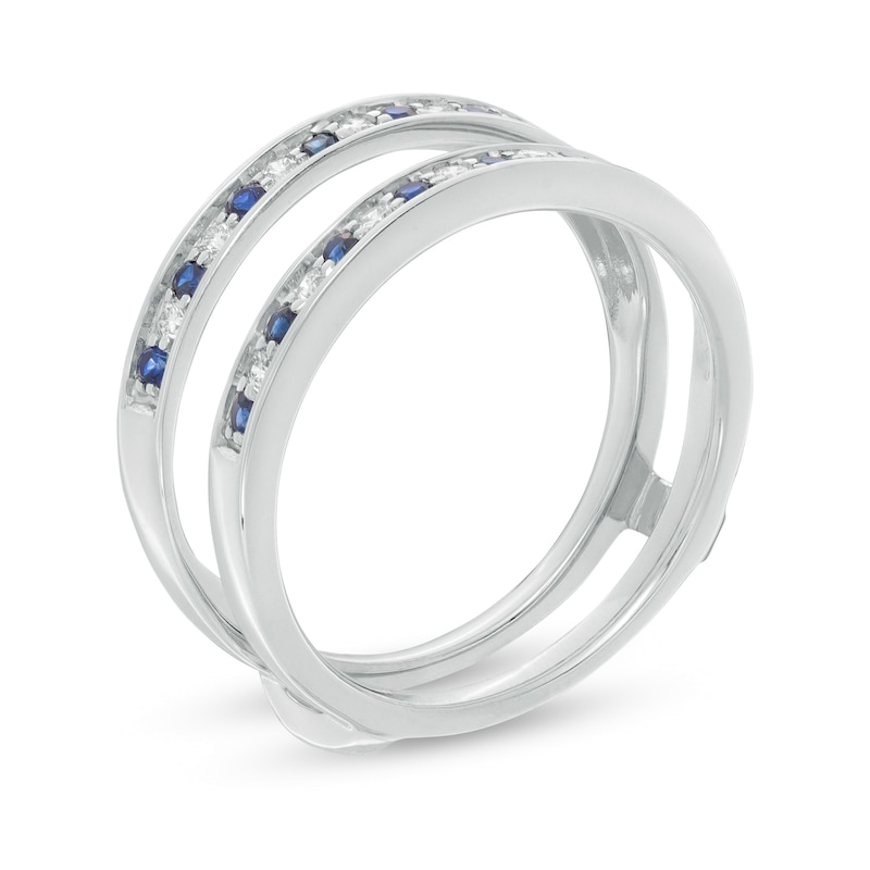 Blue Sapphire and 1/5 CT. T.W. Diamond Alternating Solitaire Enhancer in 14K White Gold