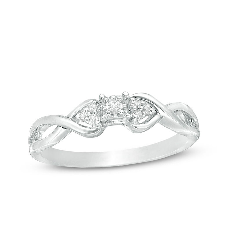 925 Silver 1/5ct Diamond Twist & Heart Promise Ring 