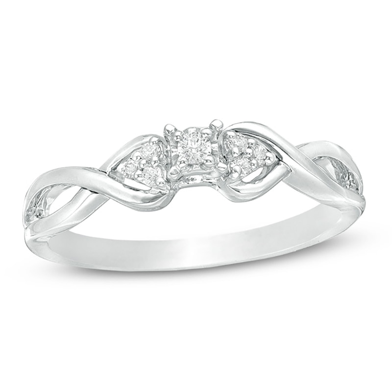 Main Image 1 of 1/15 CT. T.W. Diamond Tri-Sides Infinity Shank Promise Ring in Sterling Silver