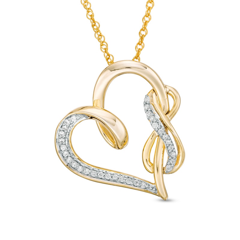 Main Image 1 of 1/8 CT. T.W. Diamond Infinity and Swirl Heart Pendant in Sterling Silver with 14K Gold Plate
