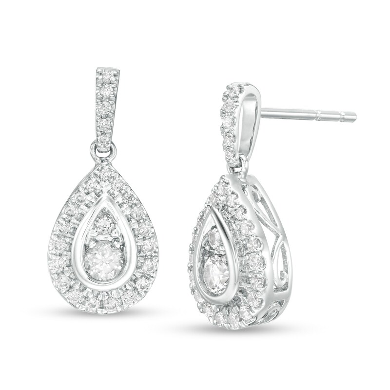 1/2 CT. T.W. Diamond Pear-Shaped Frame Drop Earrings in 10K White Gold