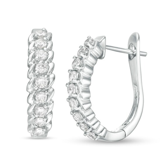 1/2 CT. T.W. Diamond Wave Hoop Earrings in 10K White Gold 1/2 CT. T.W. Diamond Wave Hoop Earrings in 10K White Gold
