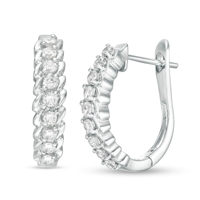 1/2 CT. T.W. Diamond Wave Hoop Earrings in 10K White Gold