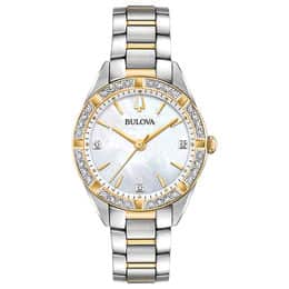 Ladies' Bulova Sutton Diamond Accent Two-Tone Watch with Mother-of-Pearl (Model: 98R263)
