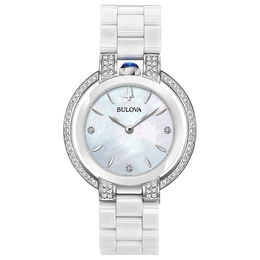 Ladies' Bulova Rubaiyat Diamond Accent Ceramic Watch with Mother-of-Pearl Dial (Model: 98R265)