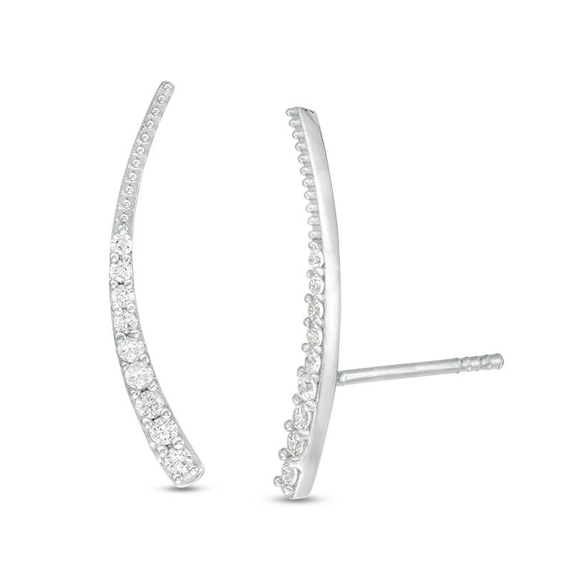 1/5 CT. T.W. Diamond Tapered Curve Crawler Earrings in Sterling Silver
