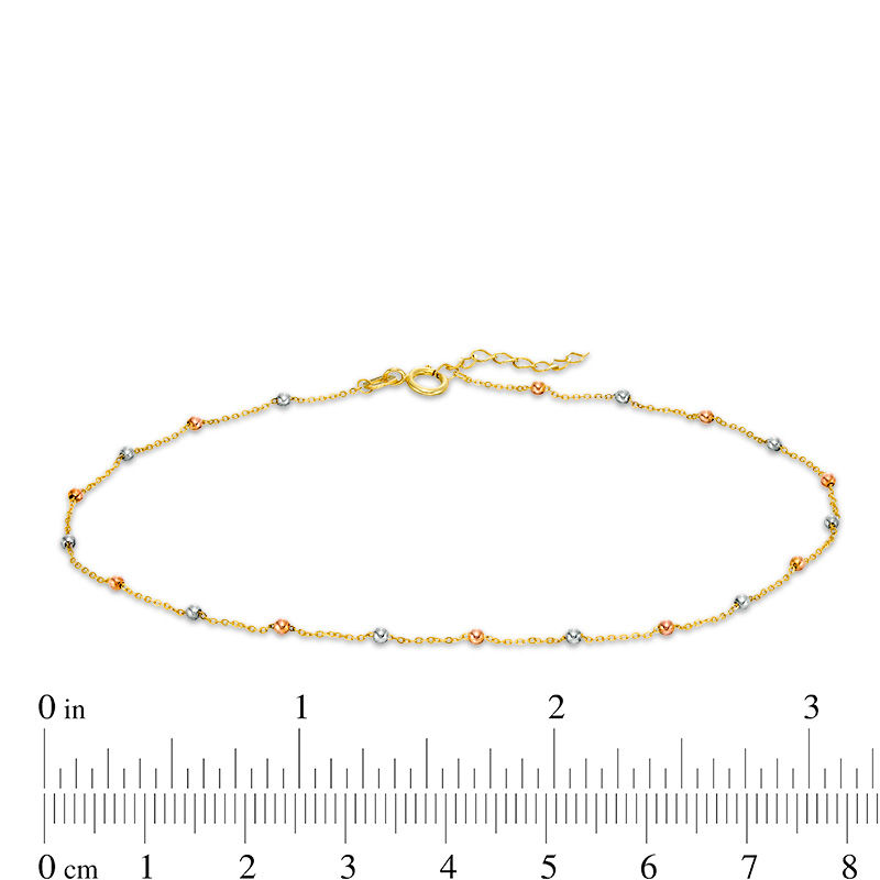 Bead Station Anklet in 10K Two-Tone Gold and 10K Rose Gold Plate - 10"