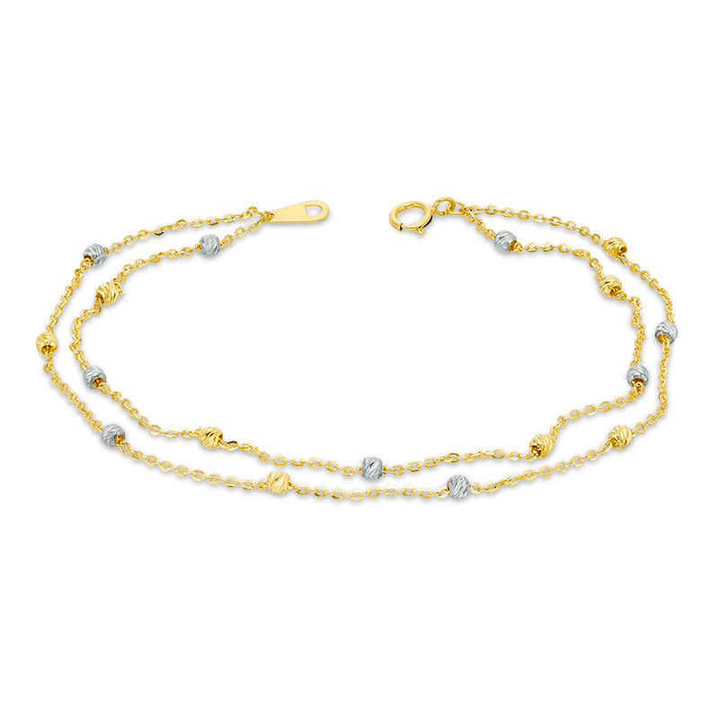 Textured Bead Station Double Strand Bracelet in 10K Two-Tone Gold -  7.5