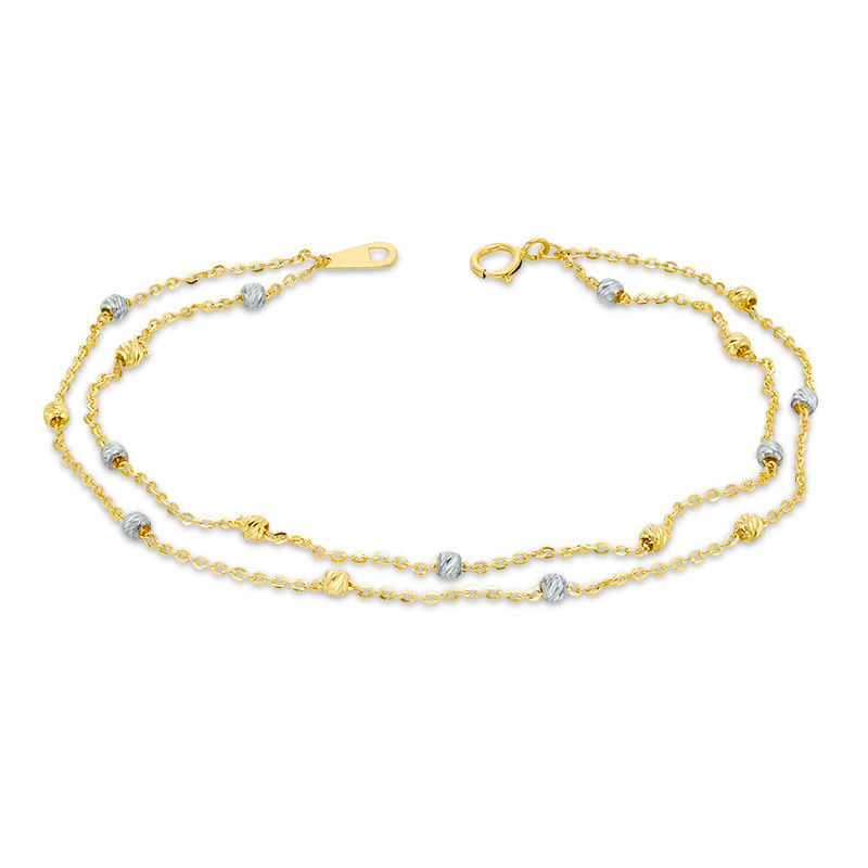 Textured Bead Station Double Strand Bracelet in 10K Two-Tone Gold - 7.5"