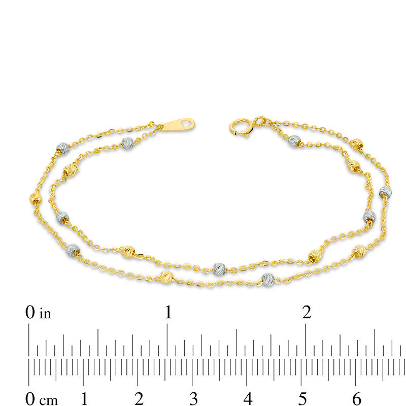 Textured Bead Station Double Strand Bracelet in 10K Two-Tone Gold - 7.5"