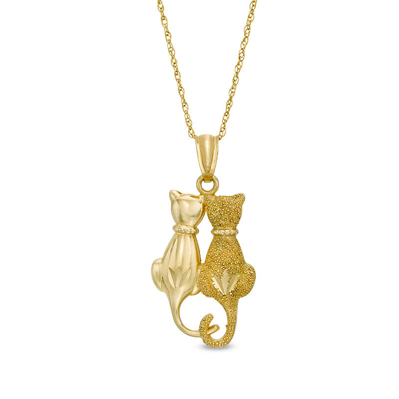 Main Image 1 of Diamond-Cut Love Cats Pendant in 10K Gold