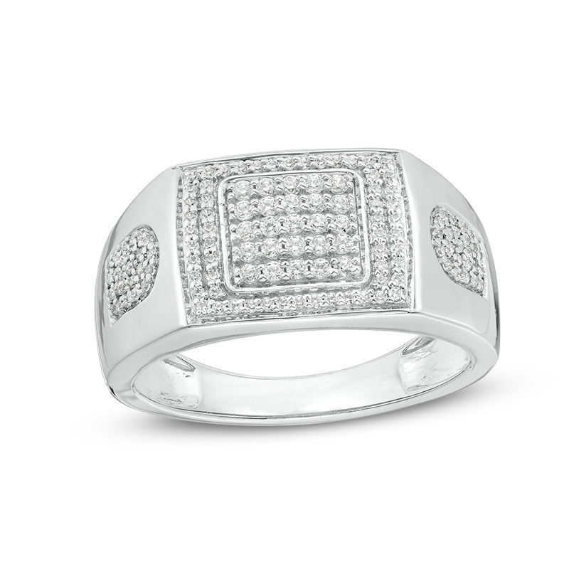 Main Image 1 of Men's 1/2 CT. T.W. Composite Diamond Square Frame Ring in Sterling Silver