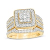 Thumbnail Image 0 of 1-1/4 CT. T.W. Multi-Diamond Square Frame Vintage-Style Multi-Row Bridal Set in 10K Gold