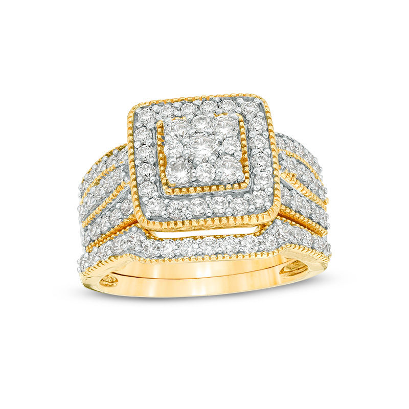 1 1 4 CT. T.W. Multi Diamond Square Frame Vintage Style Multi Row