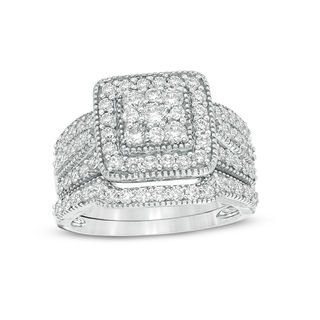1-1/4 CT. T.W. Multi-Diamond Square Frame Vintage-Style