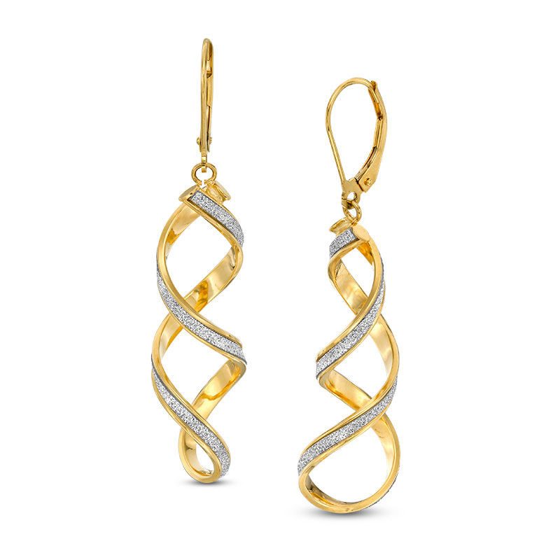 Made in Italy Glitter Enamel Cascading Ribbon Drop Earrings in 14K Gold