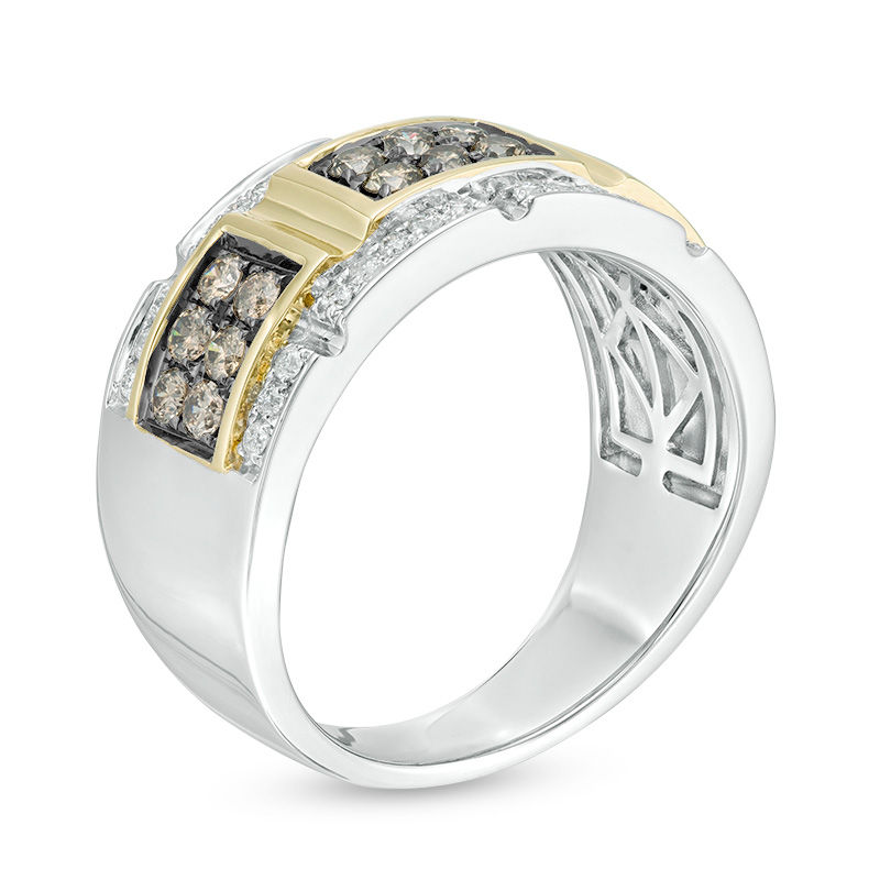 Men's 1 CT. T.W. Champagne and White Diamond Buckle Ring in 10K Two-Tone Gold