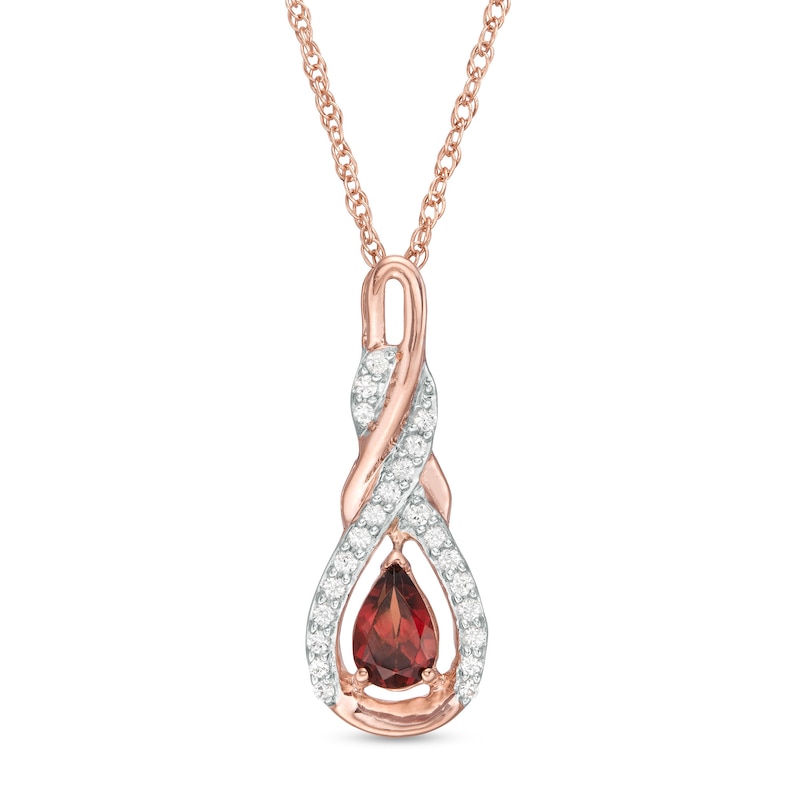 Main Image 1 of Pear-Shaped Garnet and Lab-Created White Sapphire Infinity Pendant in Sterling Silver with 14K Rose Gold Plate