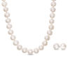 Thumbnail Image 1 of 8.0-9.0mm Button Freshwater Cultured Pearl Strand Necklace and Stud Earrings Set with Sterling Silver Clasp