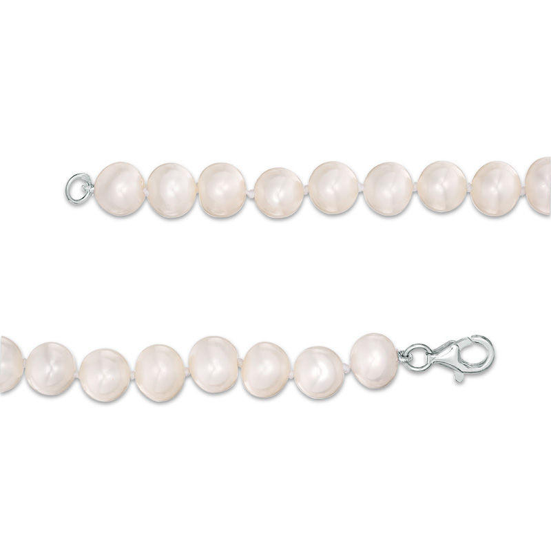 8.0 - 9.0mm Button Cultured Freshwater Pearl Strand Necklace and Stud Earrings Set with Sterling Silver Clasp