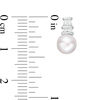 Thumbnail Image 2 of 6.0mm Button Freshwater Cultured Pearl and Lab-Created White Sapphire Stacked Drop Earrings in Sterling Silver