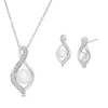Thumbnail Image 0 of 5.0-6.0mm Cultured Freshwater Pearl Beaded Infinity Flame Pendant and Stud Earrings Set in Sterling Silver