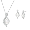 Thumbnail Image 1 of 5.0-6.0mm Freshwater Cultured Pearl Beaded Infinity Flame Pendant and Stud Earrings Set in Sterling Silver