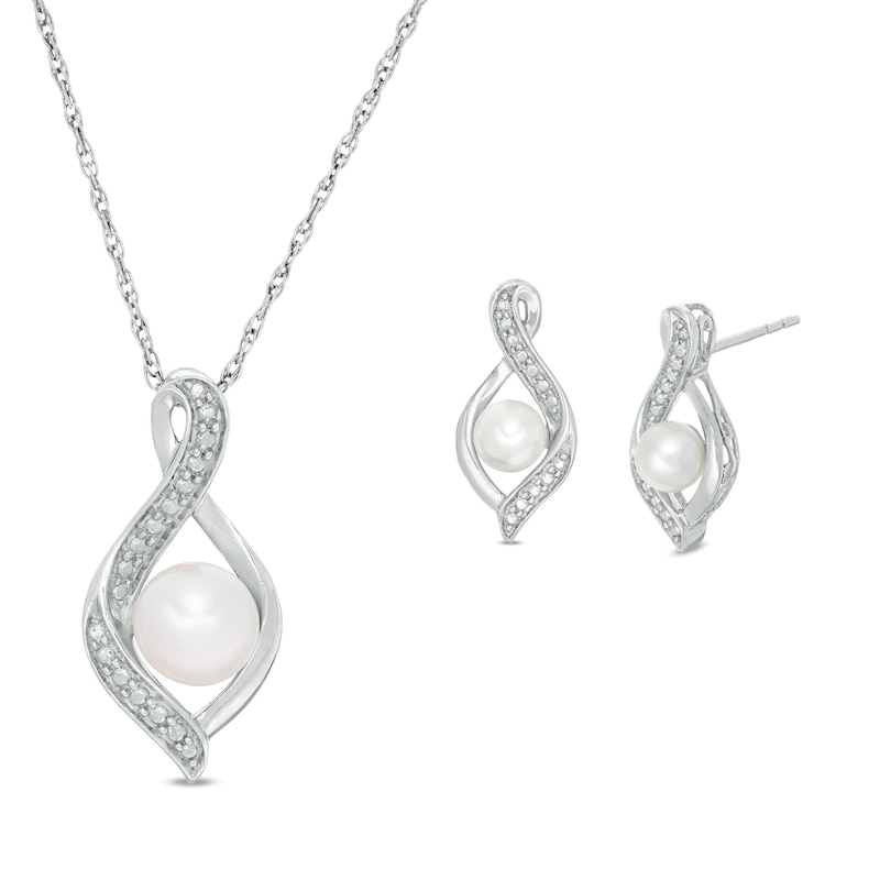 5.0-6.0mm Cultured Freshwater Pearl Beaded Infinity Flame Pendant and Stud Earrings Set in Sterling Silver