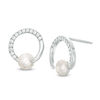Thumbnail Image 0 of 5.0 - 6.0mm Button Cultured Freshwater Pearl and Lab-Created White Sapphire Swirl Stud Earrings in Sterling Silver