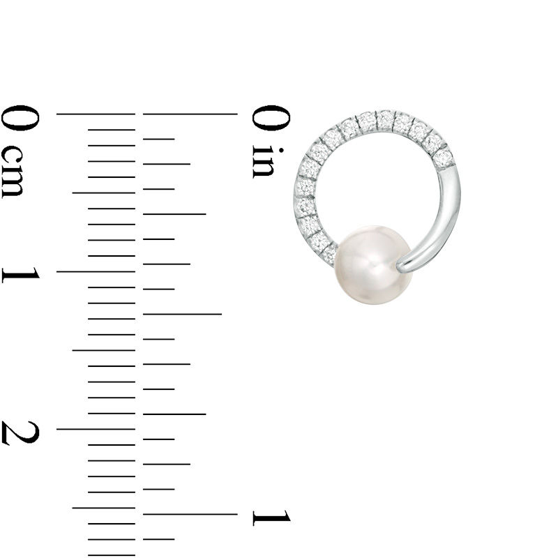 Main Image 2 of 5.0-6.0mm Button Freshwater Cultured Pearl and Lab-Created White Sapphire Swirl Stud Earrings in Sterling Silver