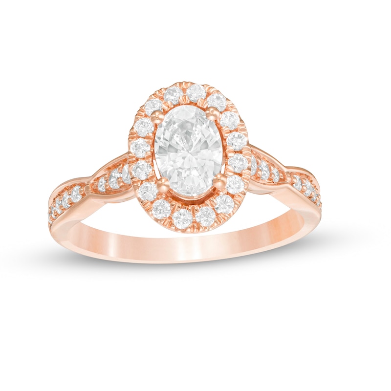 Main Image 1 of Love's Destiny by Zales 1-1/4 CT. T.W. Certified Oval Diamond Frame Engagement Ring in 14K Rose Gold (I/SI2)