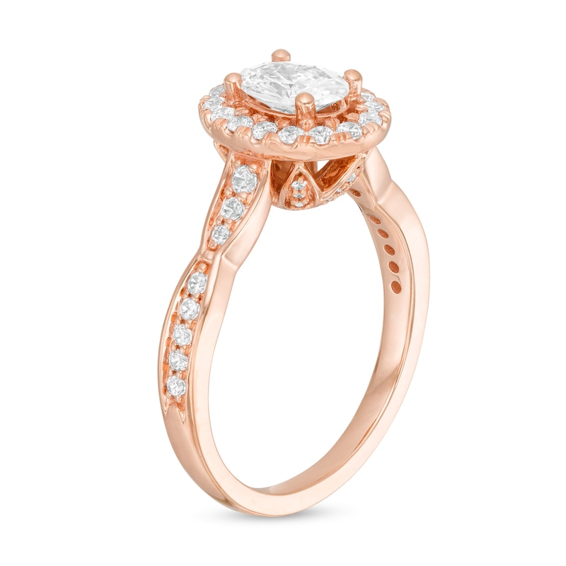 Main Image 3 of Love's Destiny by Zales 1-1/4 CT. T.W. Certified Oval Diamond Frame Engagement Ring in 14K Rose Gold (I/SI2)