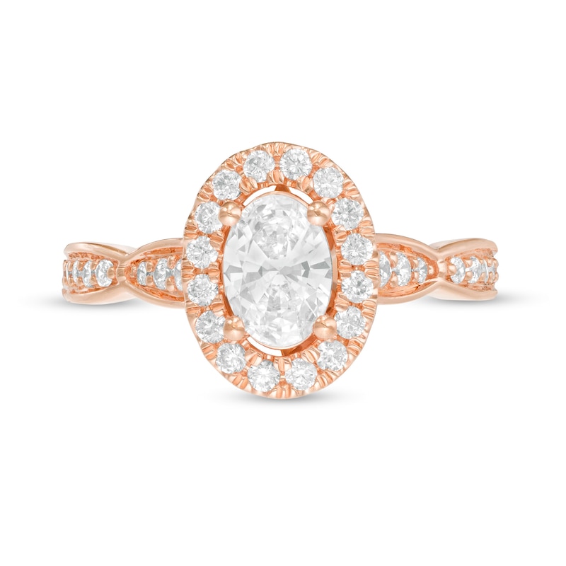 Main Image 4 of Love's Destiny by Zales 1-1/4 CT. T.W. Certified Oval Diamond Frame Engagement Ring in 14K Rose Gold (I/SI2)