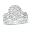 Thumbnail Image 1 of 3/4 CT. T.W. Oval Multi-Diamond Double Frame Twist Bridal Set in 10K White Gold