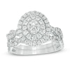 Thumbnail Image 0 of 3/4 CT. T.W. Oval Multi-Diamond Double Frame Twist Bridal Set in 10K White Gold