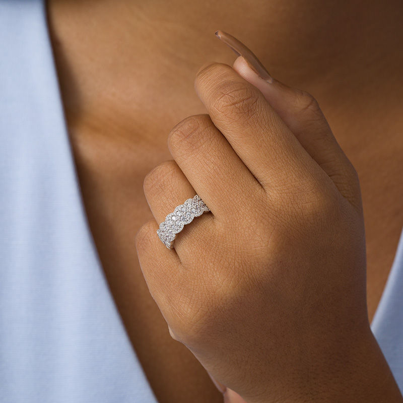 Main Image 2 of 1 CT. T.W. Diamond Double Row Scallop-Edge Band in 10K White Gold