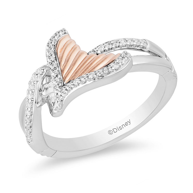 Enchanted Disney Ariel 1/6 CT. T.W. Diamond Tail Fin Bypass Ring in Sterling Silver and 10K Rose Gold