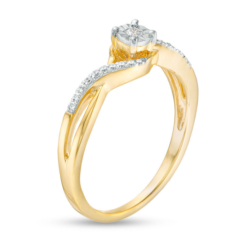 Main Image 2 of 1/10 CT. T.W. Diamond Bypass Promise Ring in Sterling Silver with 14K Gold Plate - Size 7