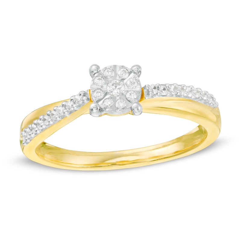 1/8 CT. T.W. Composite Diamond Crossover Promise Ring in Sterling Silver with 14K Gold Plate