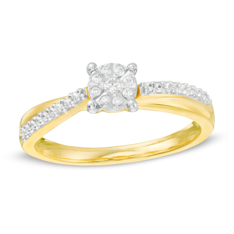 1/8 CT. T.W. Composite Diamond Crossover Promise Ring in Sterling Silver with 14K Gold Plate