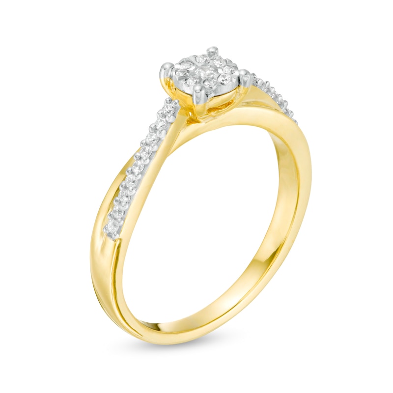 1/8 CT. T.W. Composite Diamond Crossover Promise Ring in Sterling Silver with 14K Gold Plate