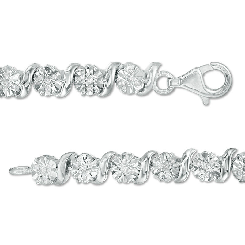 Main Image 2 of 1/4 CT. T.W. Diamond "S" Tennis Bracelet in Sterling Silver