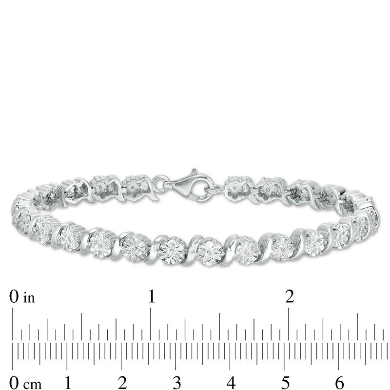 Main Image 3 of 1/4 CT. T.W. Diamond "S" Tennis Bracelet in Sterling Silver