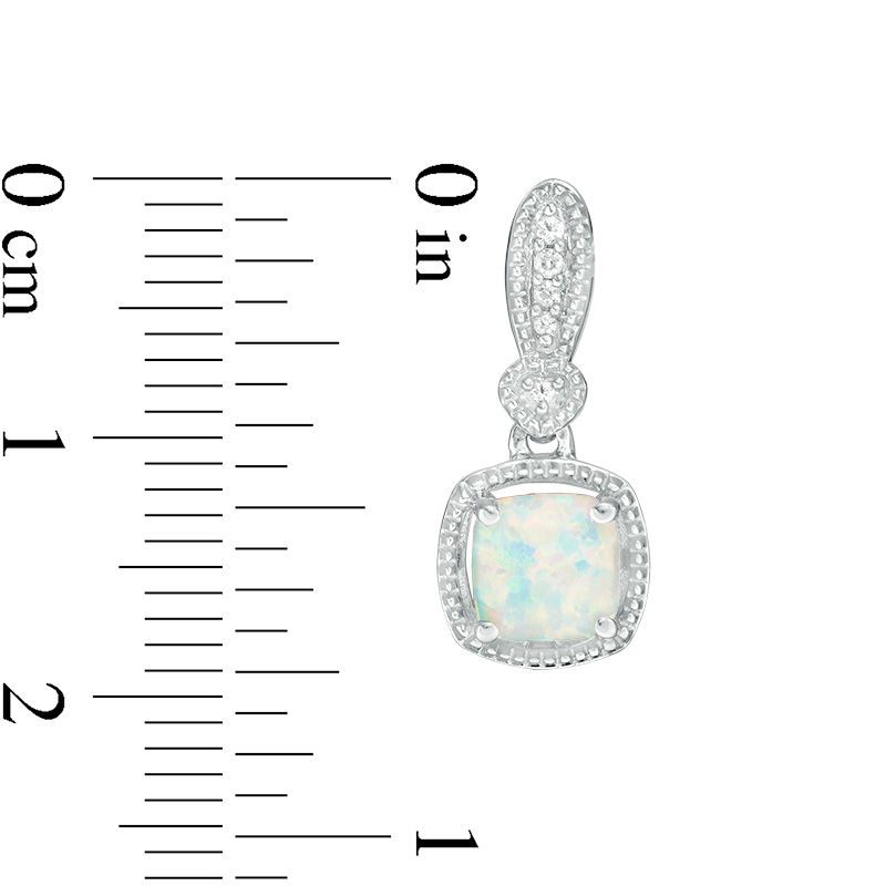 Cushion-Cut Lab-Created Opal and White Sapphire Vintage-Style Pendant, Earrings and Ring Set in Sterling Silver - Size 7