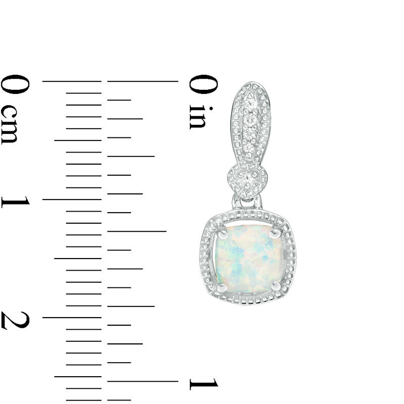 Main Image 2 of Cushion-Cut Lab-Created Opal and White Sapphire Vintage-Style Pendant, Earrings and Ring Set in Sterling Silver - Size 7